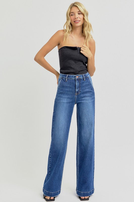 Koisoon Full Size High Rise Wide Leg Jeans with Slanted Pockets