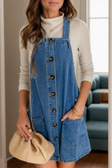 Koisoon Square Neck Wide Strap Denim Overall Dress