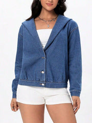 Koisoon Button Up Hooded Denim Top