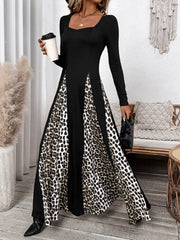 Koisoon Leopard Square Neck Long Sleeve Maxi Dress