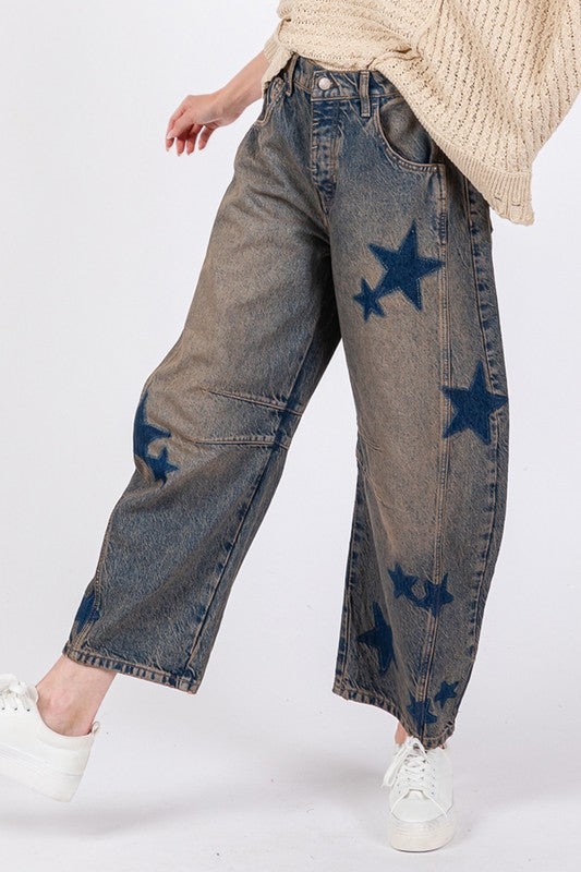 Koisoon Star Wide Leg Jeans with Pockets