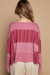 Koisoon Half Button Color Block Drop Shoulder Knit Top