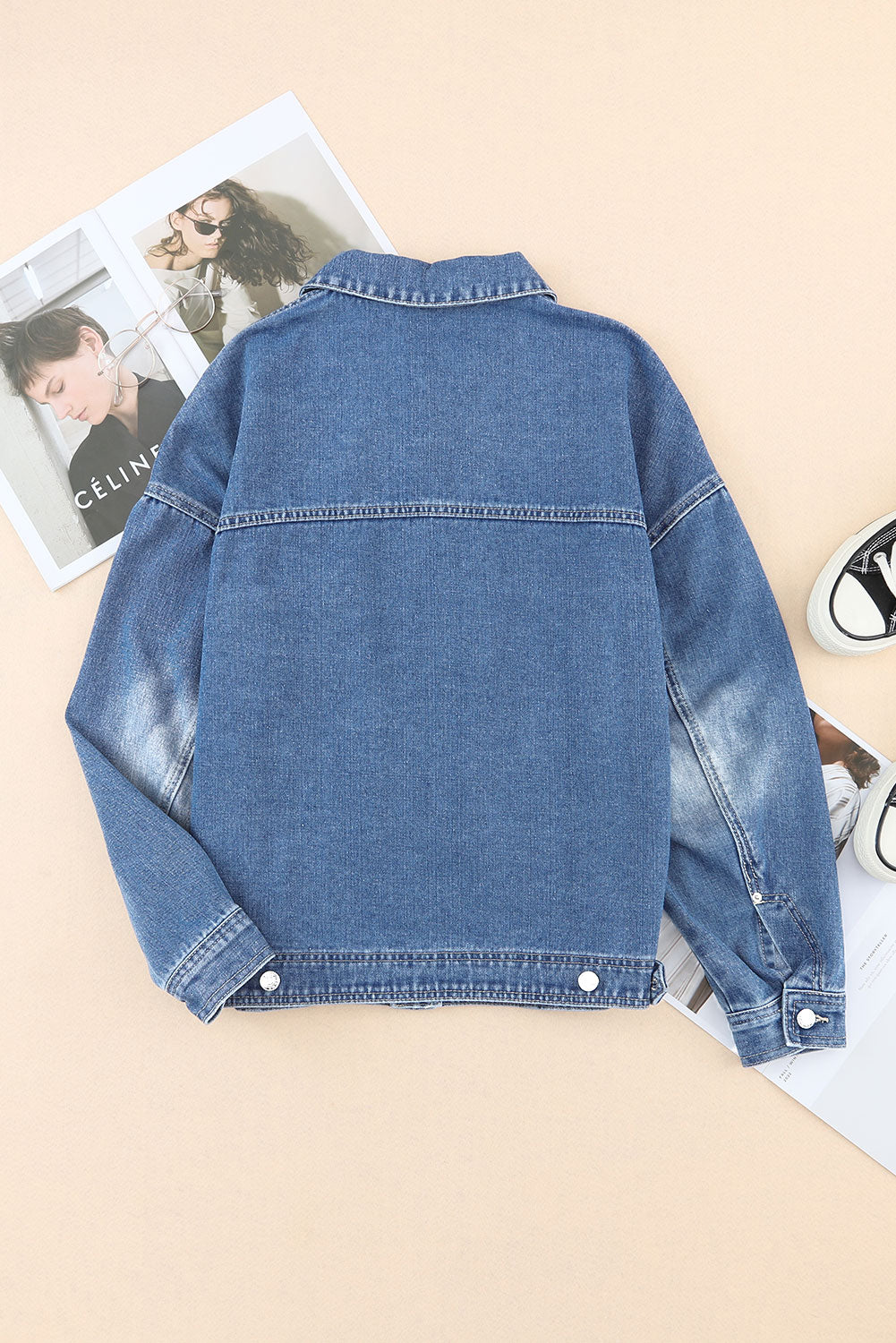 Koisoon Collared Neck Button Up Denim Jacket