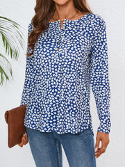 Koisoon Quarter Button Printed Round Neck Long Sleeve Top