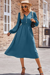 Koisoon V-Neck Flounce Sleeve Midi Dress