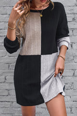 Koisoon Color Block Drop Shoulder Long Sleeve Mini Dress