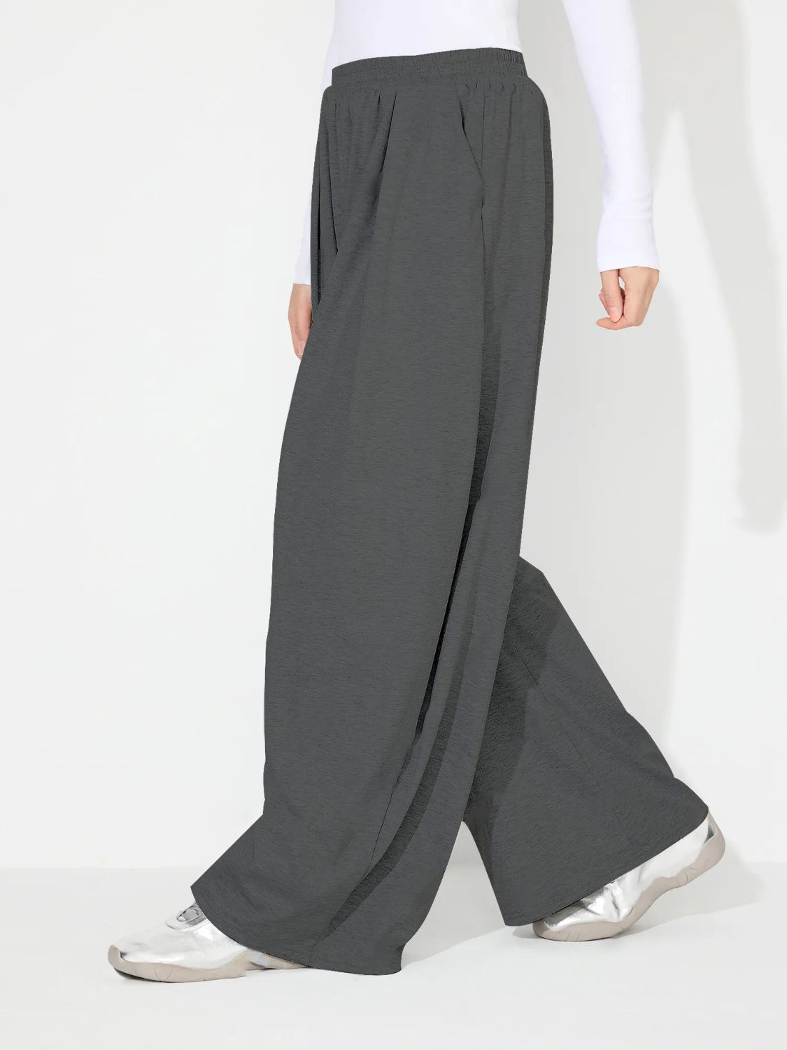 Koisoon Elastic Waist Wide Leg Pants with Pockets