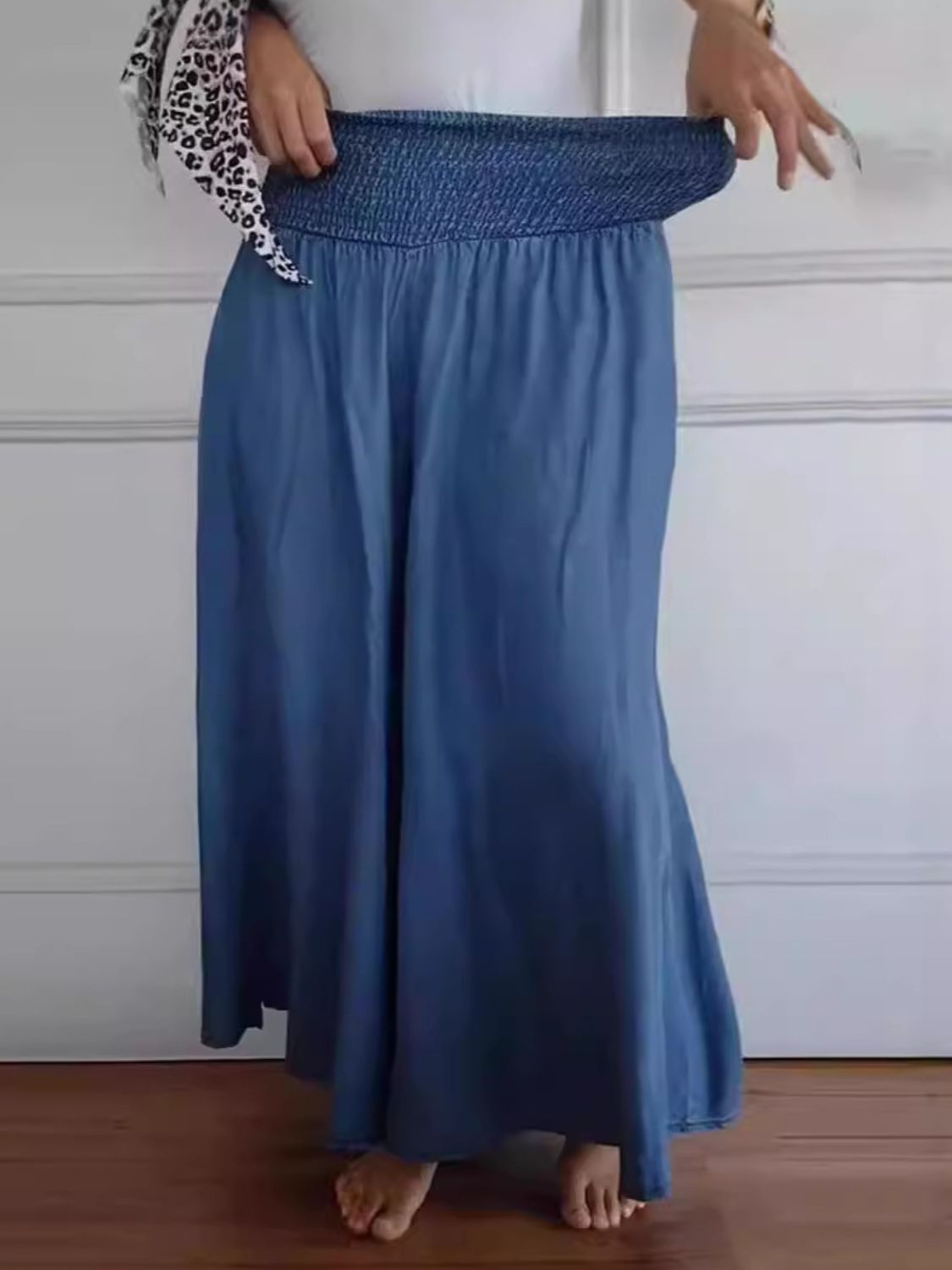 Koisoon Full Size Smocked Wide Leg Pants with Pockets