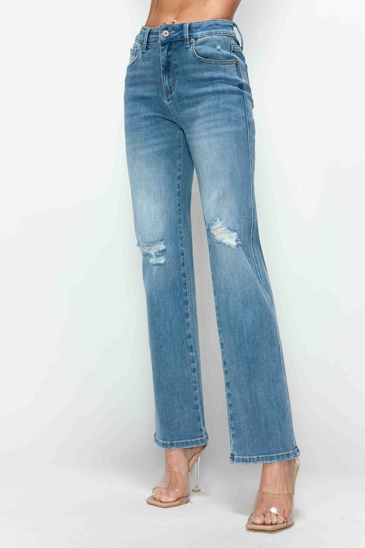 Koisoon Full Size Distressed High Rise Straight Jeans