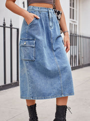 Koisoon Slit Buttoned Denim Skirt with Pockets