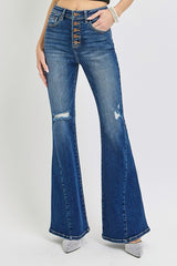 Koisoon Distressed Button-Fly Flare Jeans