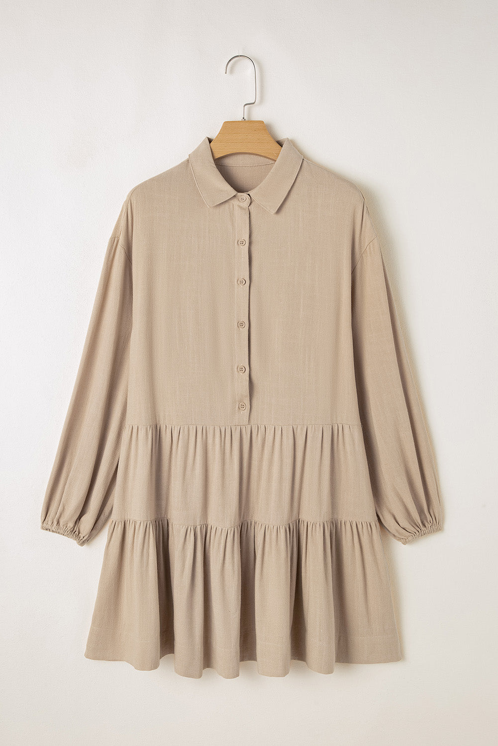 Koisoon Collared Neck Balloon Sleeve Shirt Dress