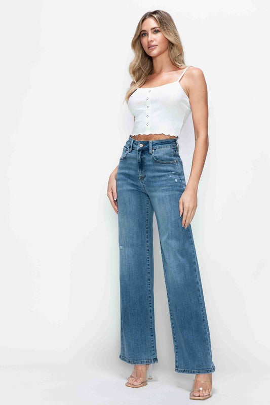 Koisoon Full Size High Rise Wide Leg Jeans with Pockets