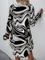 Koisoon  Ruffled Printed V-Neck Long Sleeve Dress