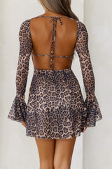 Koisoon Backless Leopard Flare Sleeve Dress