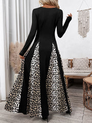 Koisoon Leopard Square Neck Long Sleeve Maxi Dress