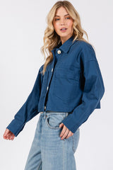 Koisoon Button Down Cropped Denim Jacket with Patch Pockets