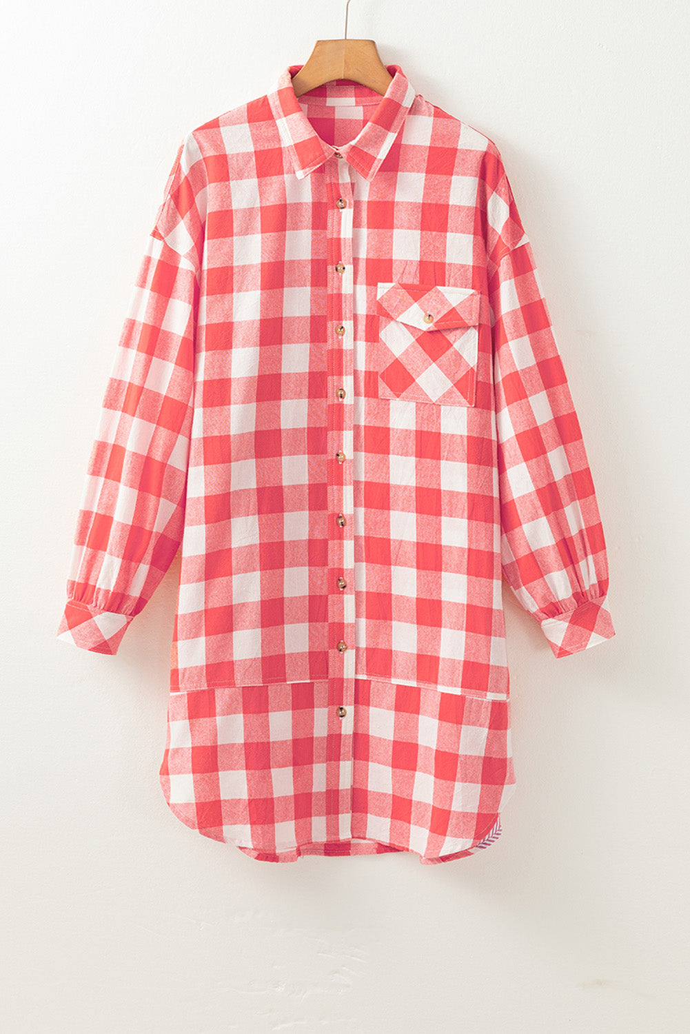 Koisoon Plaid Collared Neck Long Sleeve Shirt Dress