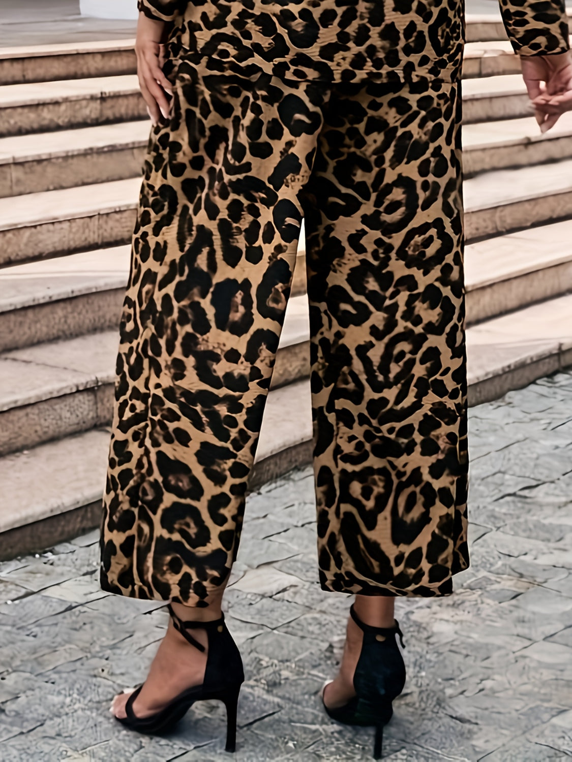 Koisoon Leopard Wide Leg Elastic Waist Pants