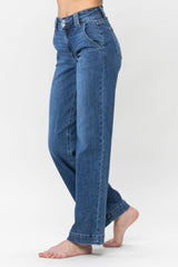 Koisoon Blue Full Size Double Button Wide Leg Jeans