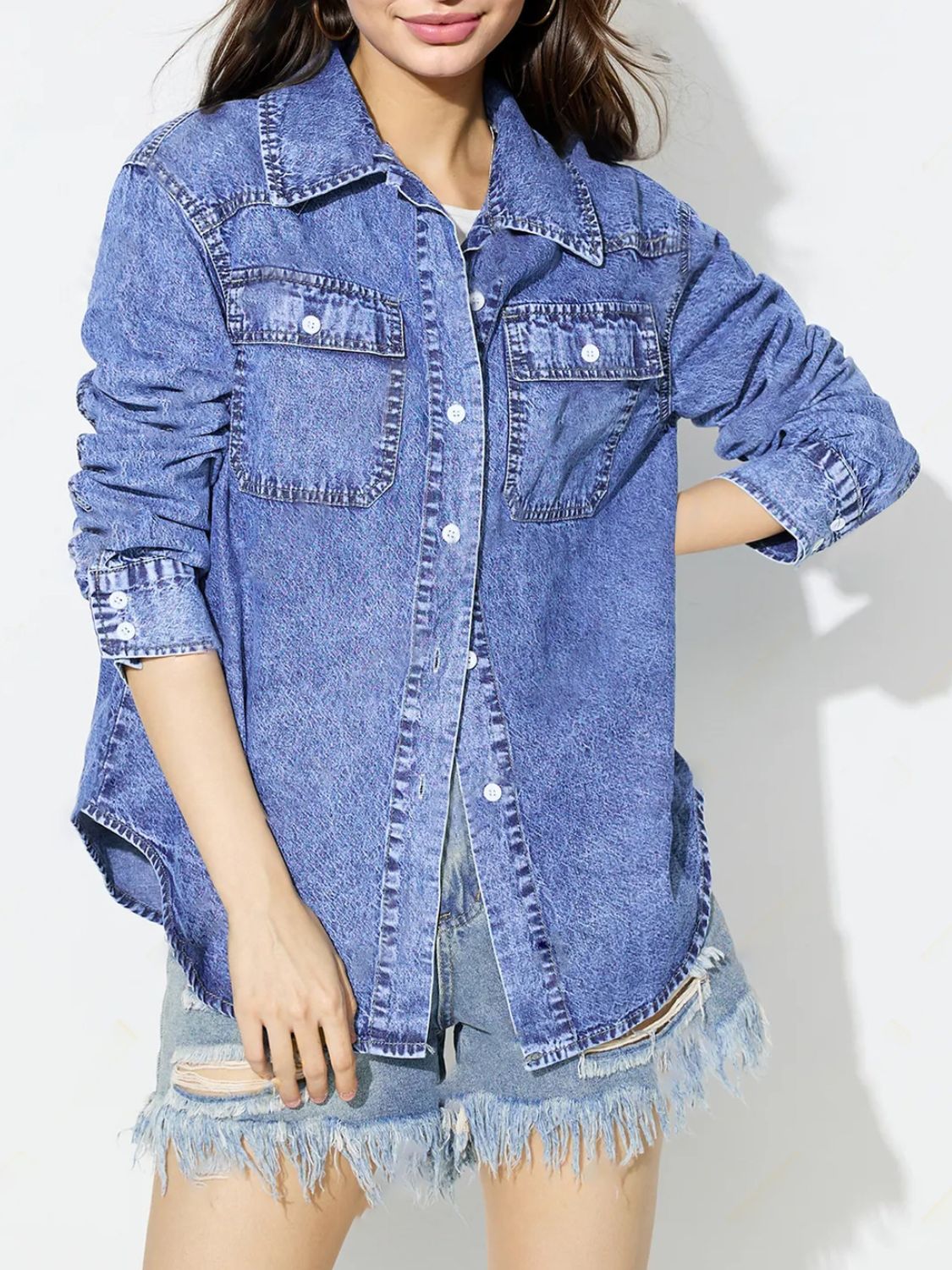 Koisoon Hem Collared Neck Denim Top