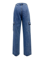 Koisoon High Rise Straight Jeans with Cargo Pockets