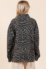 Koisoon Leopard Button Up Denim Shacket with Breast Pockets