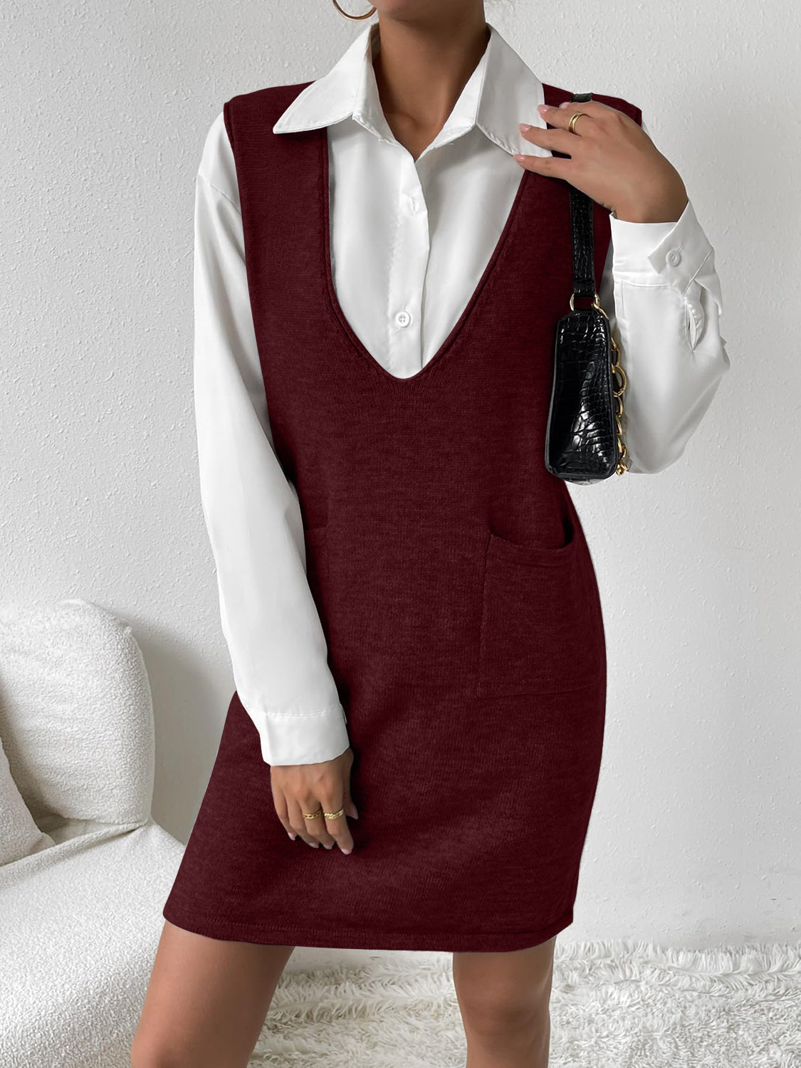 Koisoon V-Neck Sleeveless Sweater Dress with Pockets