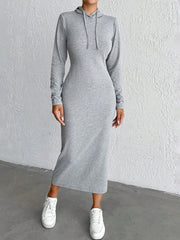 Koisoon Drawstring Long Sleeve Hooded Midi Dress