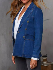 Koisoon Collared Neck Long Sleeve Denim Jacket