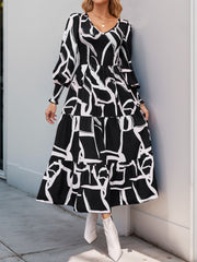 Koisoon  Smocked Printed Long Sleeve Midi Dress