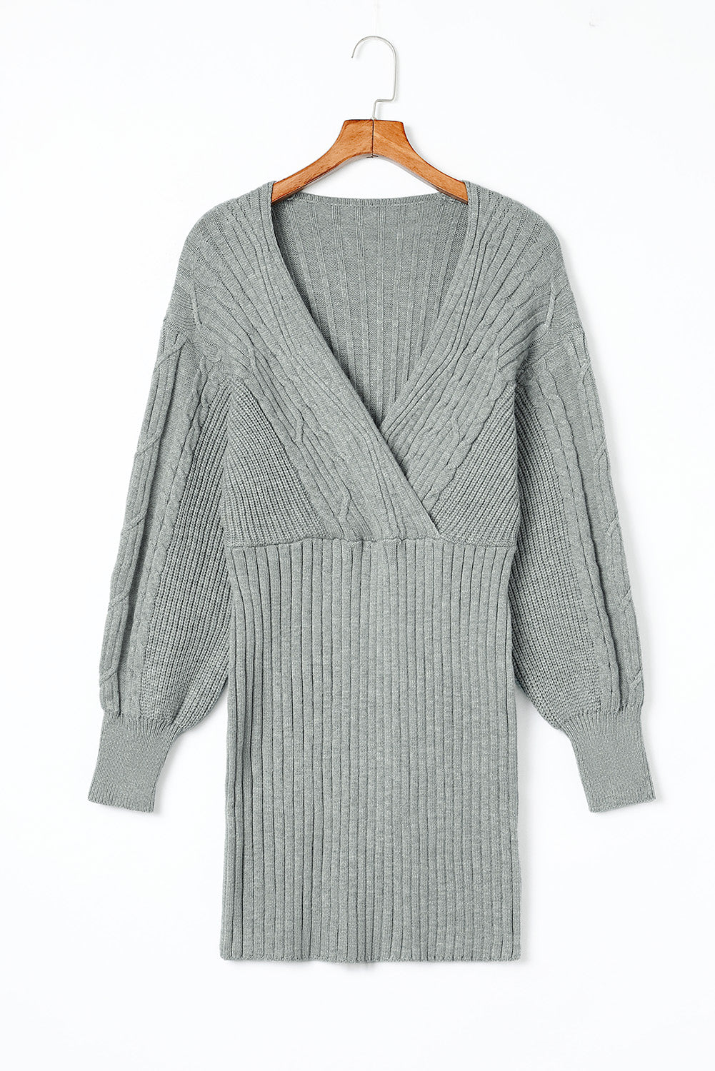 Koisoon Cable-Knit Surplice Lantern Sleeve Sweater Dress