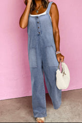 Koisoon Wide Strap Denim Overalls with Pockets