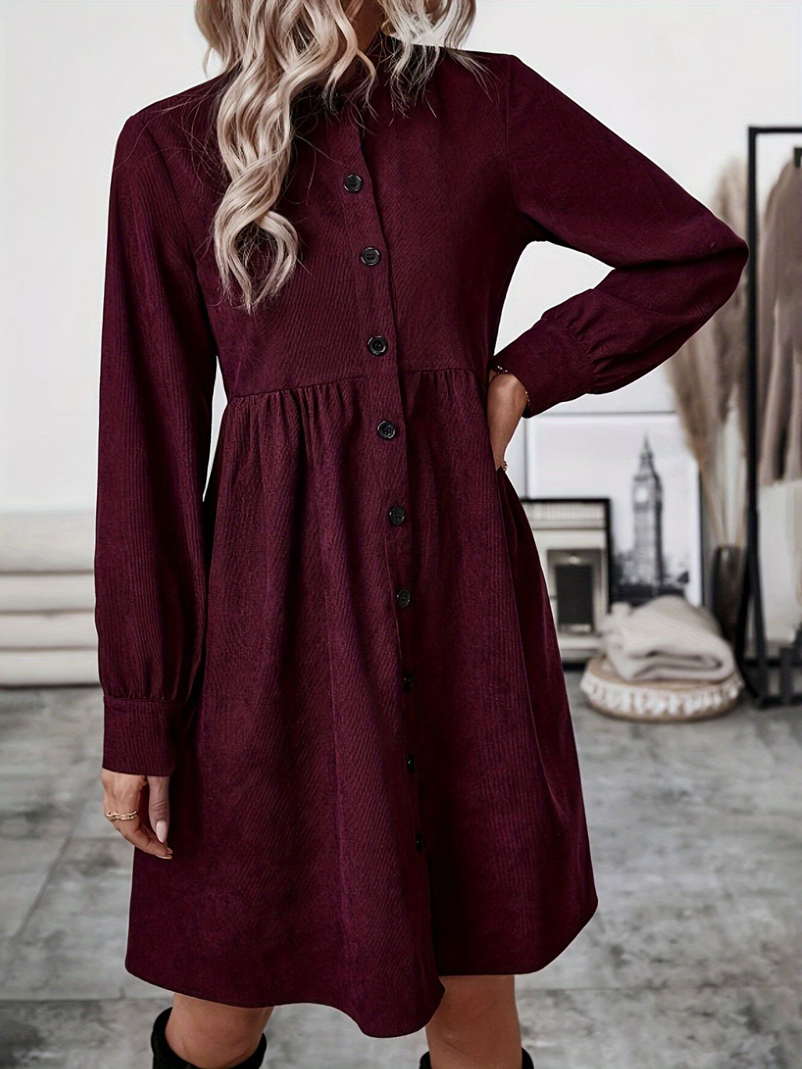 Koisoon  Button Up Long Sleeve Dress