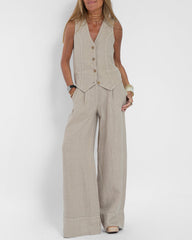 Koisoon Effortlessly Chic Sleeveless Vest and Wide Leg Pants Set