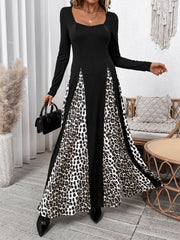 Koisoon Leopard Square Neck Long Sleeve Maxi Dress