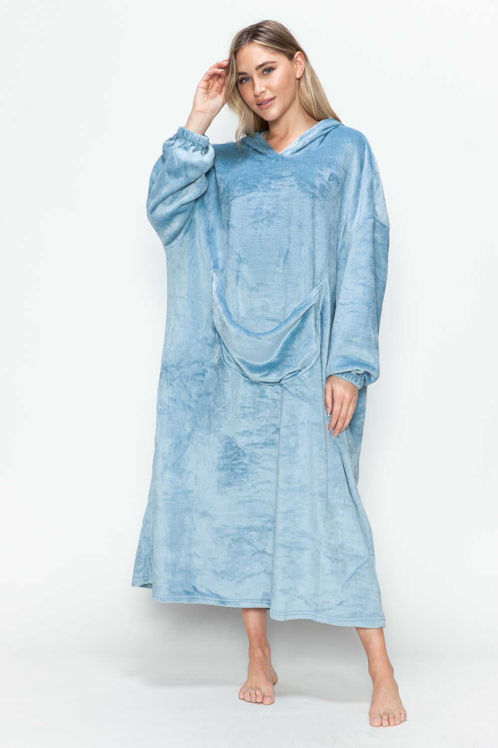 Koisoon Full Size Pocketed Hooded Midi Lounge Dress