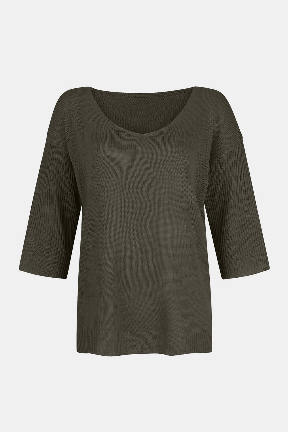 Koisoon V-Neck Three-Quarter Sleeve Knit Top