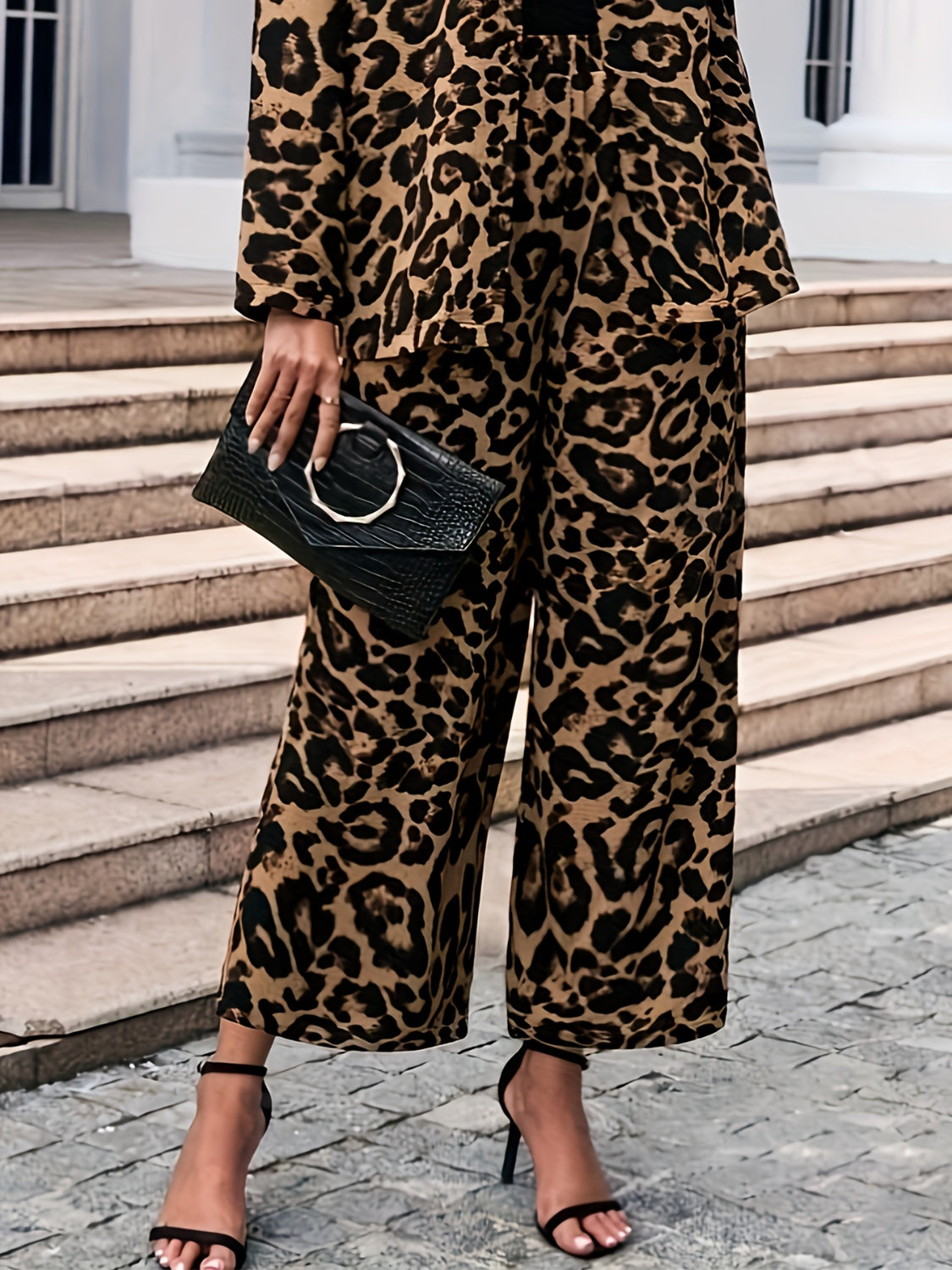 Koisoon Leopard Wide Leg Elastic Waist Pants