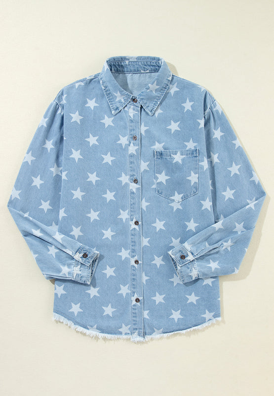 Koisoon Star Collared Neck Denim Top