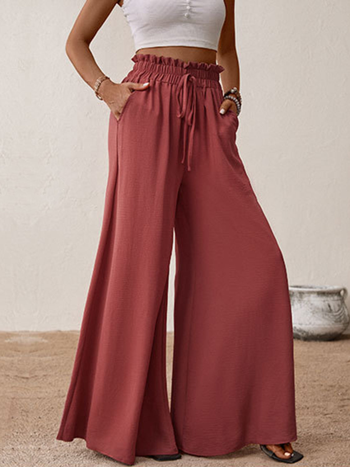 Koisoon Frill Tied Wide Leg Pants