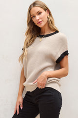 Koisoon Trim Round Neck Cap Sleeve Knit Top