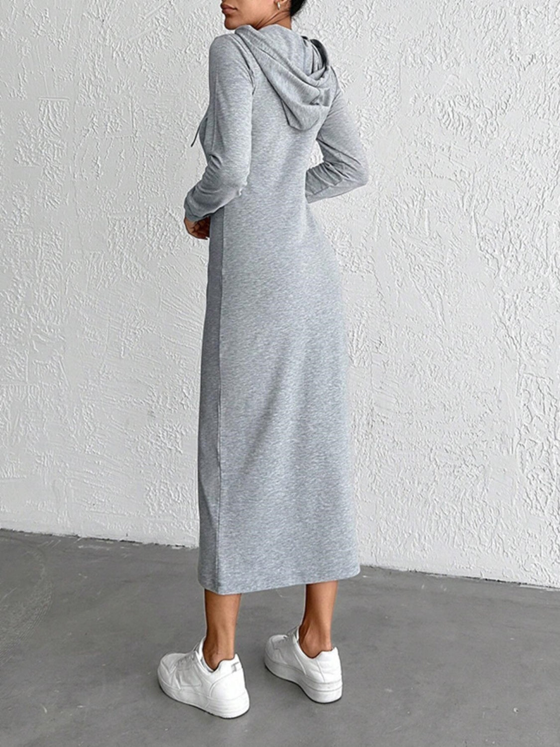 Koisoon Drawstring Long Sleeve Hooded Midi Dress