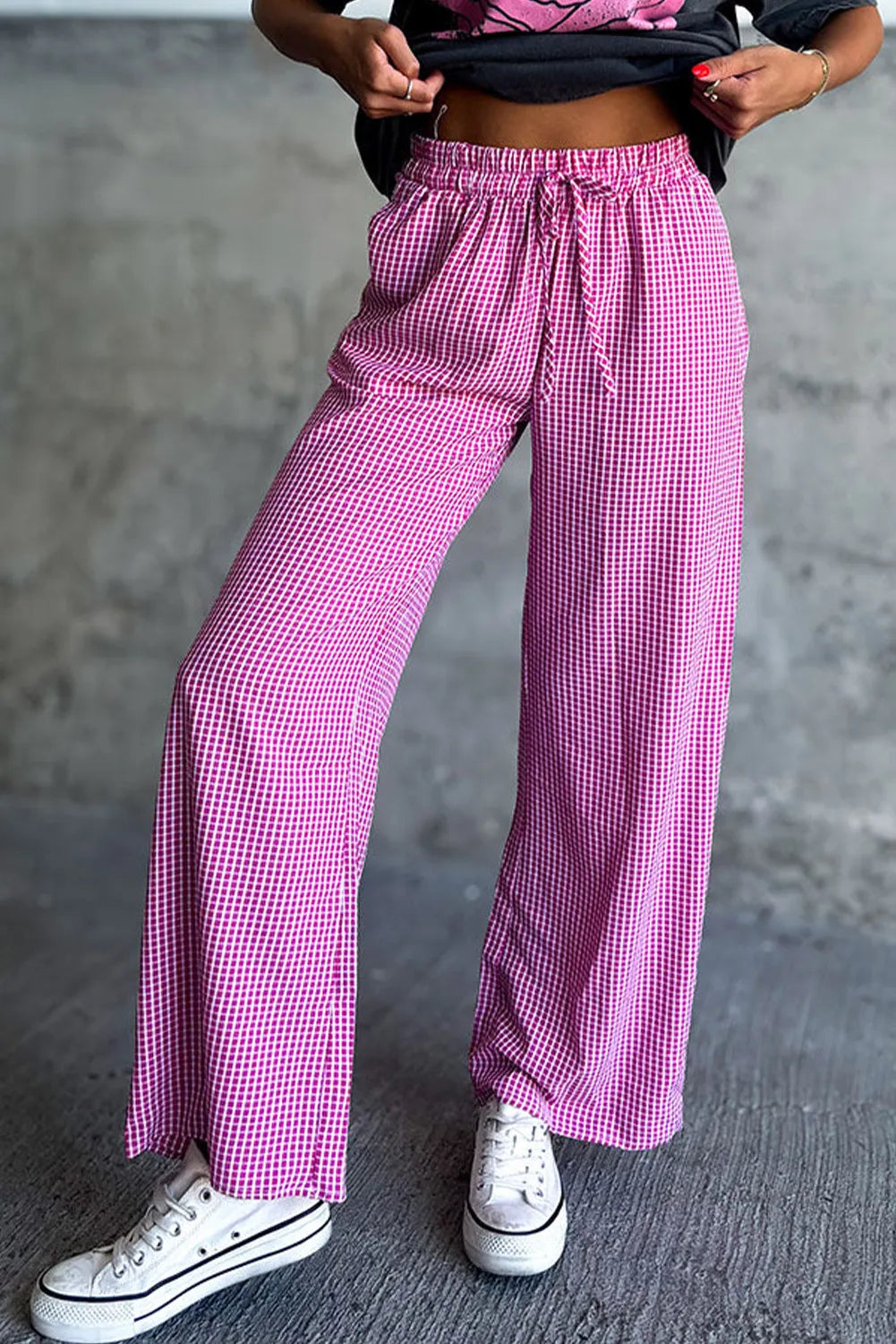 Koisoon Plaid Wide Leg Pants with Pockets