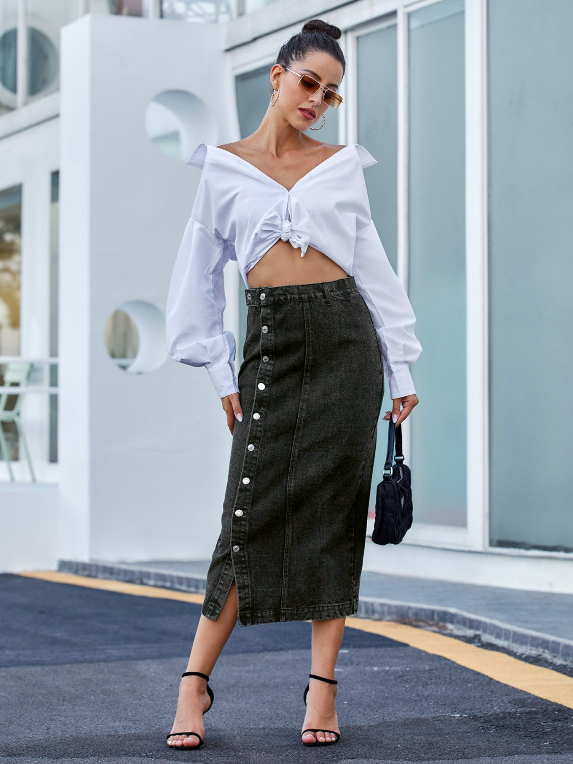 Koisoon Button Down Denim Skirt