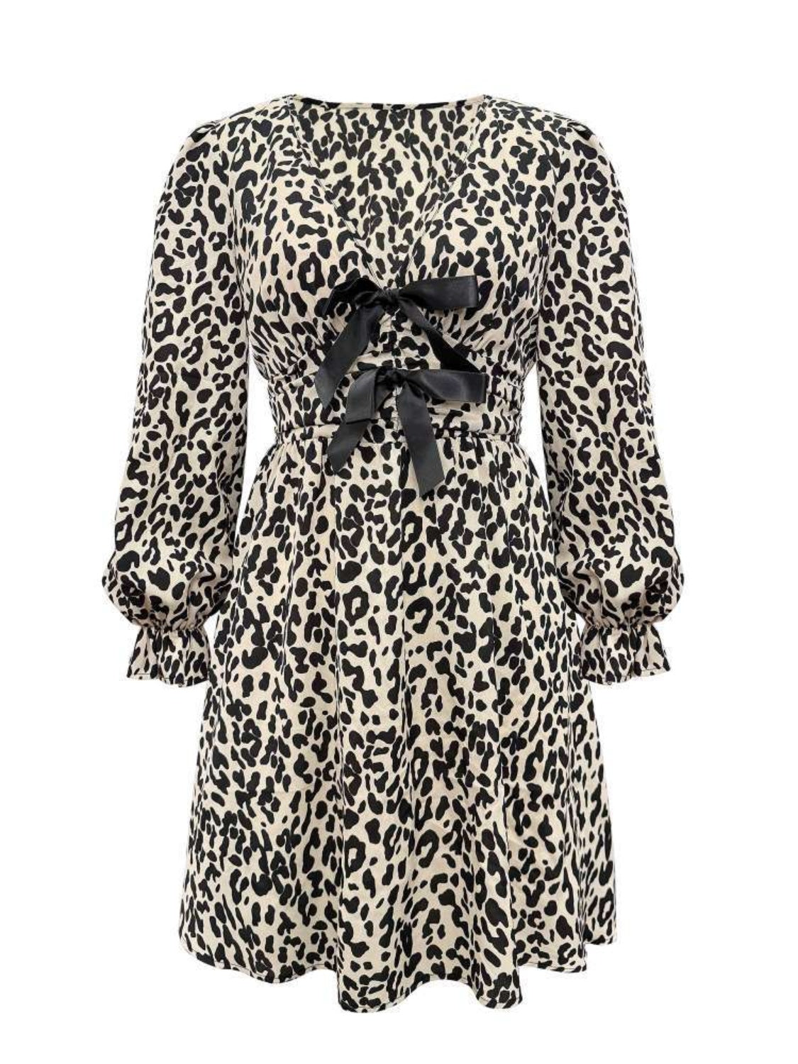 Koisoon Leopard V-Neck Flounce Sleeve Dress