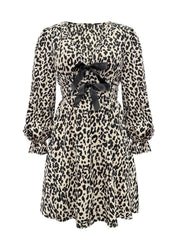 Koisoon Leopard V-Neck Flounce Sleeve Dress