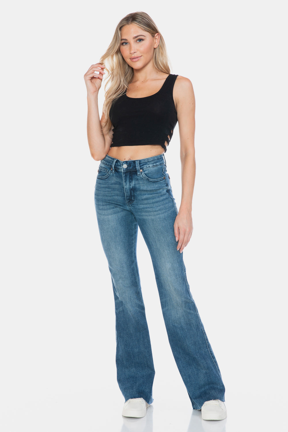 Koisoon Blue Full Size Tummy Control Cut Hem Flare Jeans