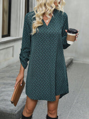 Koisoon Printed V-Neck Long Sleeve Mini Dress