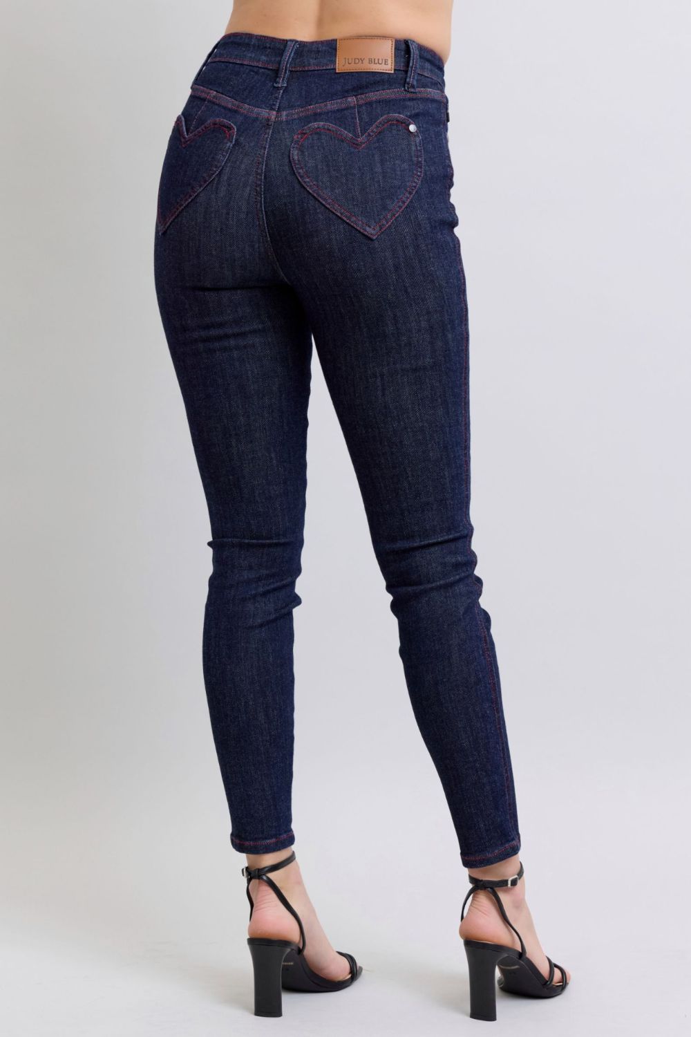 Koisoon Blue Full Size Heart Shaped Back Pockets Skinny Jeans